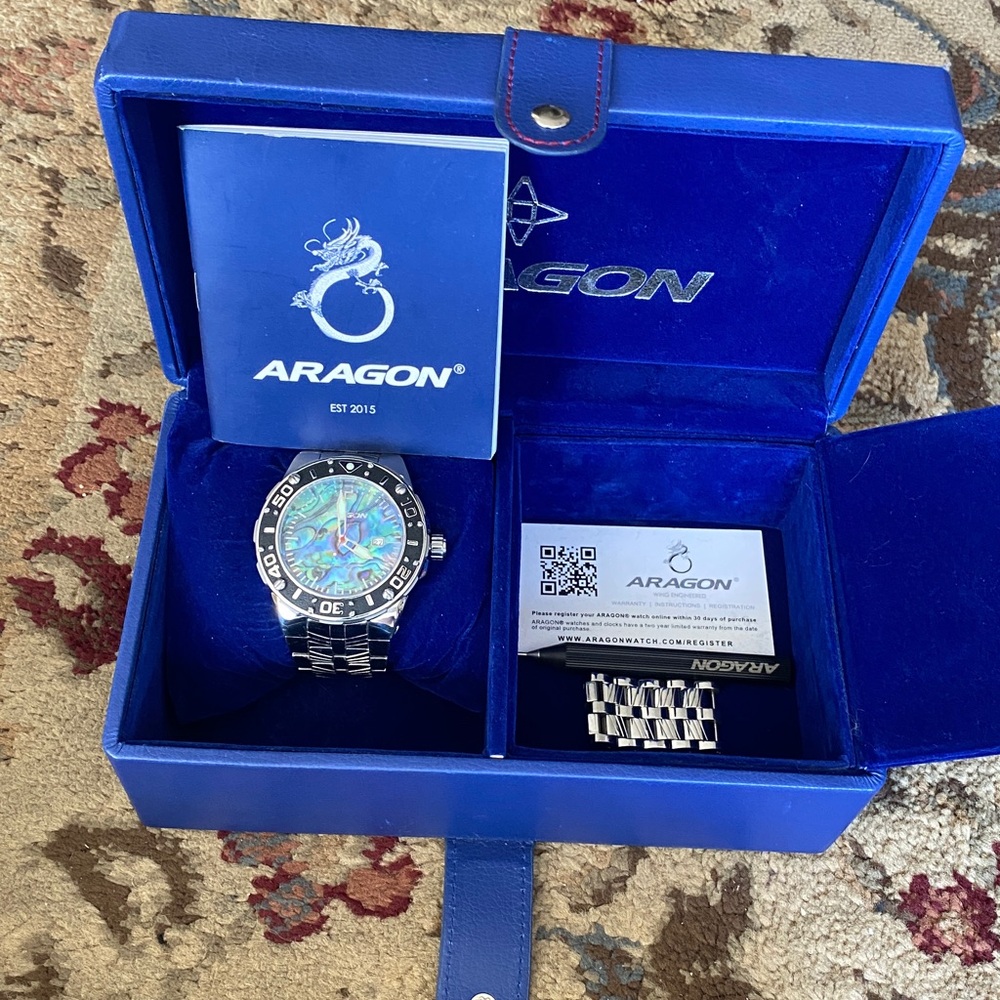 ARAGON ENFORCER SII NH35A 24j automatic 50mm Abalone Dial Stl Steel Men’s Watch.